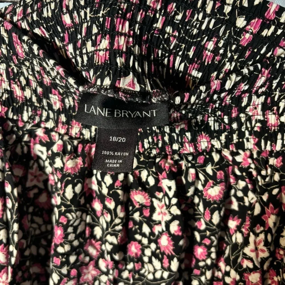 Lane Bryant Ditsy Floral Black and Pink Ruffled Skirt EUC